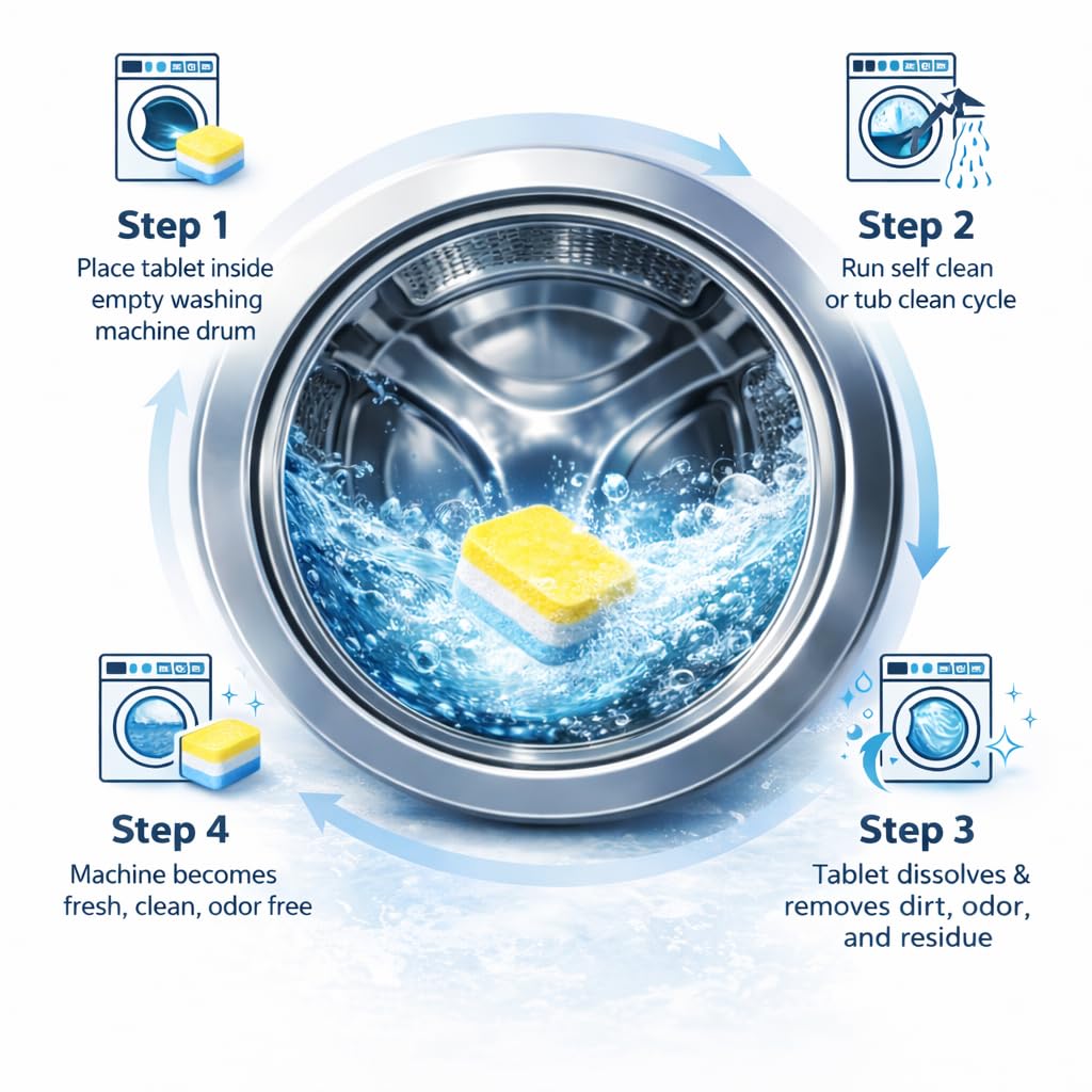 ZARVHA Deep Cleaning Washing Machine Cleaner Tablets - 24 Count (1 Year Supply) - Effective Residue & Limescale Remover for HE and Standard Front or