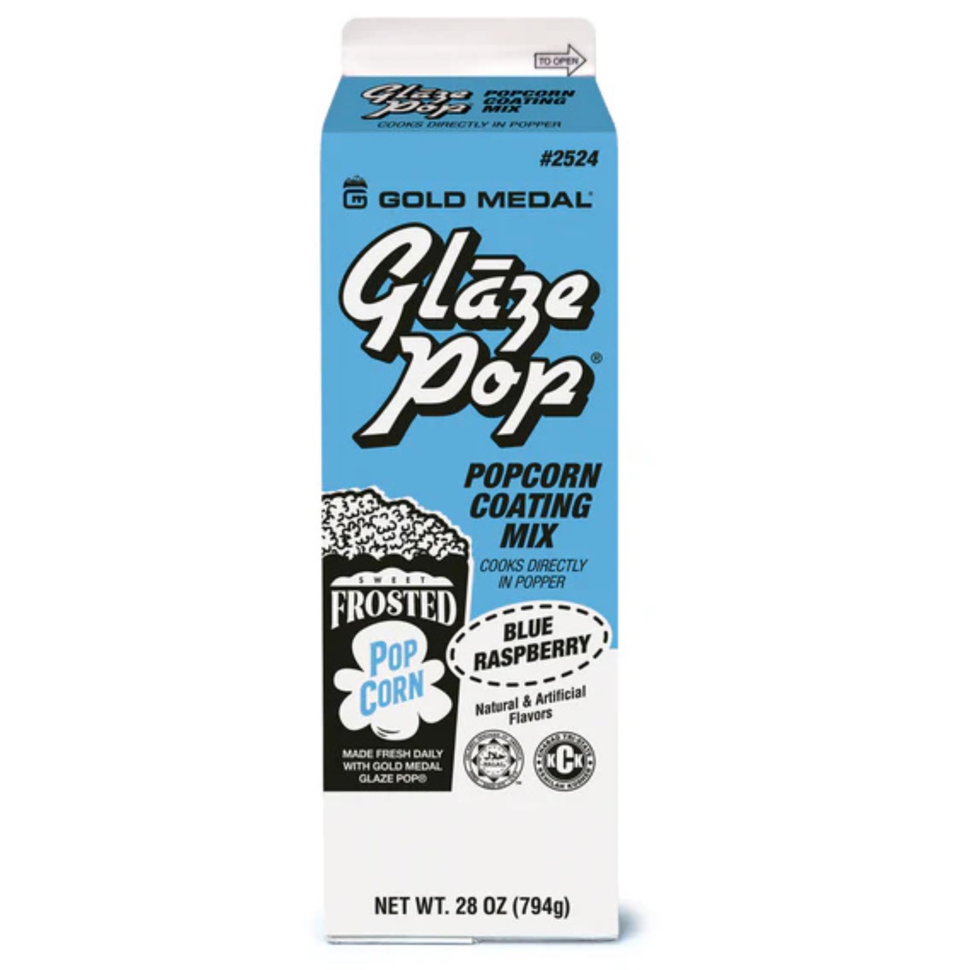 Glaze Pop Blue Raspberry Popcorn Coating Mix, 28 oz - Sweet Frosted Flavor, Cooks Directly in Popper, Vibrant Candy Glaze