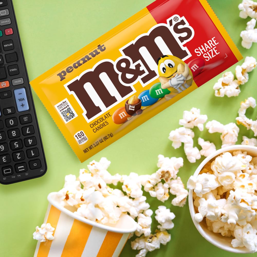 M&M’S Peanut Milk Chocolate Individually Wrapped Candy, Share Size Bulk Chocolate Candy for Movies, Party Favors, 78.48 Oz, 24 Ct