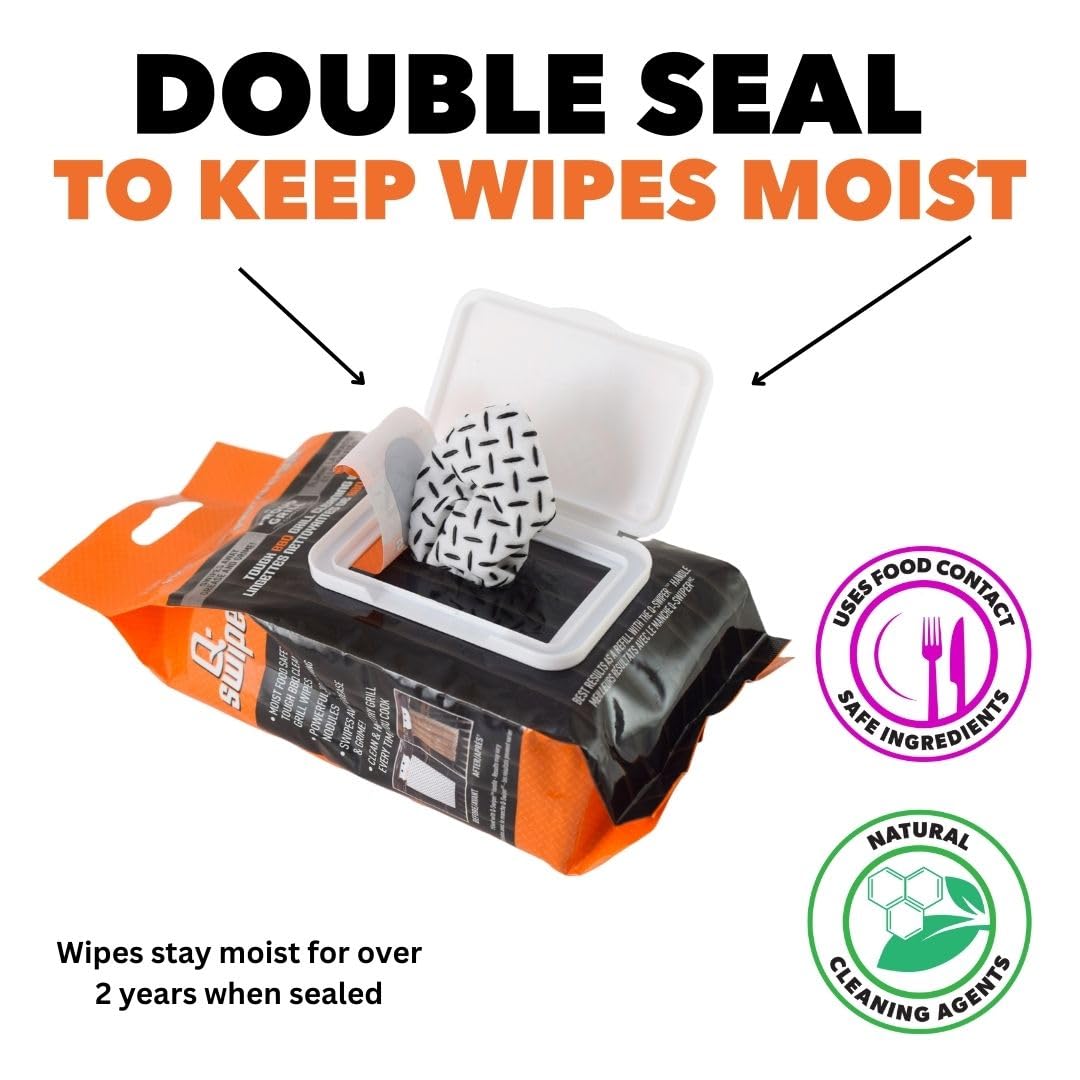 Proud Grill Q-Swiper Grill Cleaning Wipes - Bristle & Wire Free BBQ Cleaner, Heavy Duty Degreaser Wipes, Grease & Grime Remover for Outdoor Barbecue