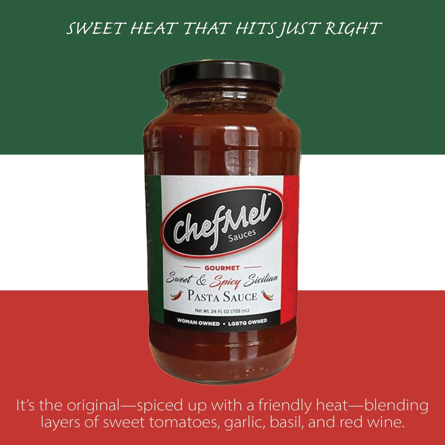 ChefMel’s Spicy Sicilian-Style Pasta Sauce - Bold & Sweet Marinara with a Fiery Chili Kick - Handcrafted Italian Tomato Sauce - Gluten-Free - Gourmet