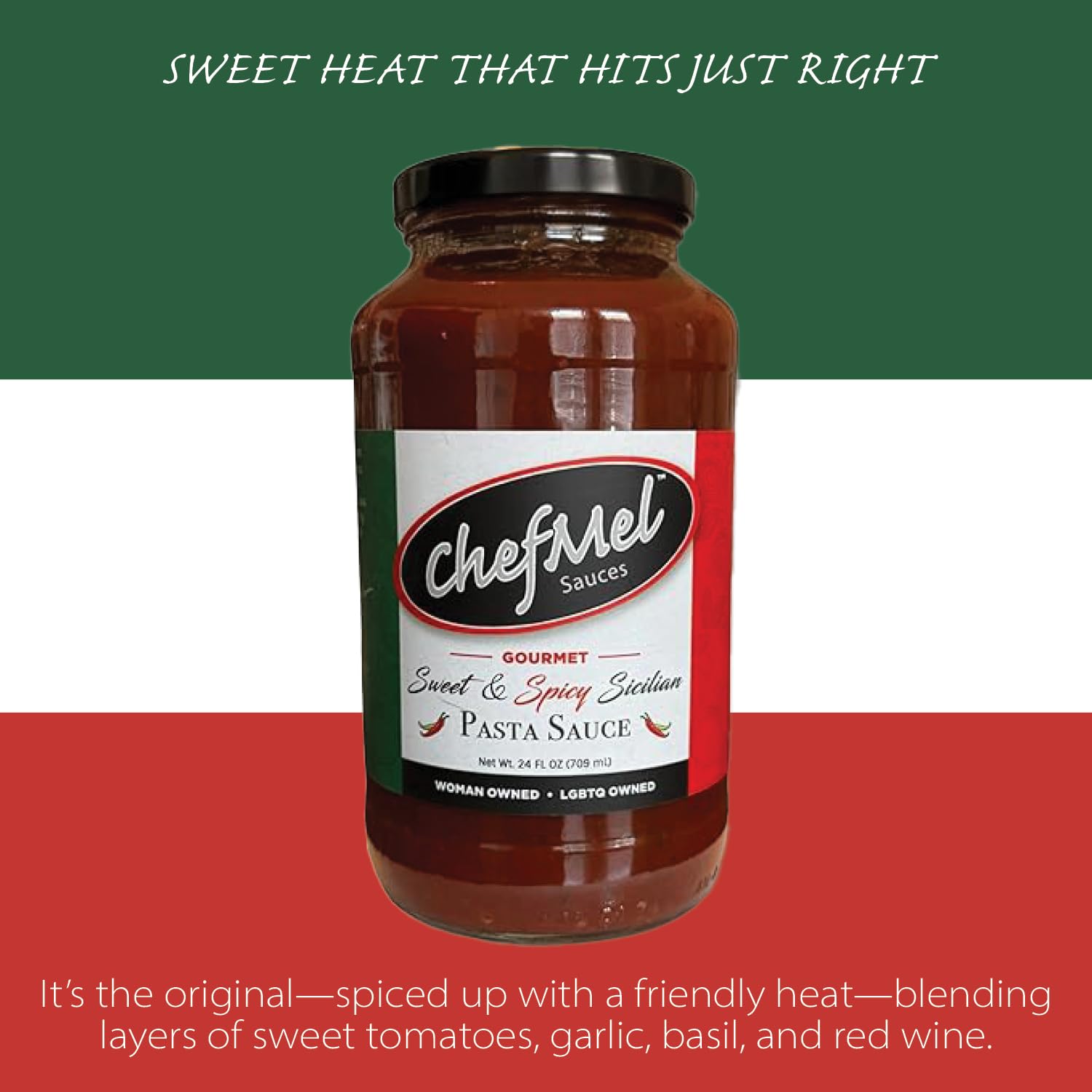 ChefMel’s Spicy Sicilian-Style Pasta Sauce - Bold & Sweet Marinara with a Fiery Chili Kick - Handcrafted Italian Tomato Sauce - Gluten-Free - Gourmet