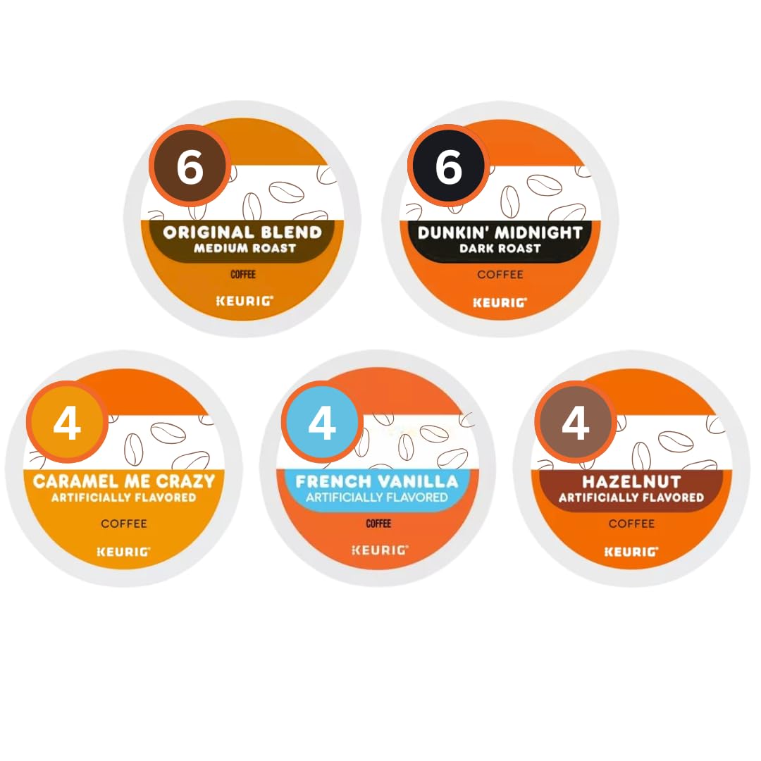 Variety Pack Sampler of K-Cups Coffee Pods-Original, Dark, Caramel, Hazelnut & French Vanilla Coffee-for Keurig Brewers- (24 Count)
