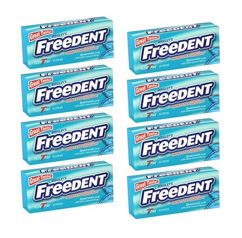 Wrigley's Freedent Spearmint Chewing Gum, 15 Piece, 8 Pack, Non-Stick to Dental Work