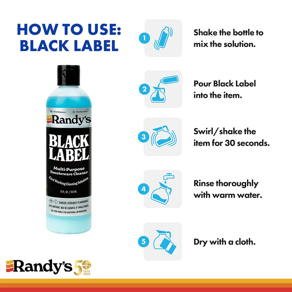 Randy's Black Label Cleaner with 10” Tapered Bristle Pipe Cleaners - All-in-One Cleaning Kit for Glassware, Glasstops, Ceramic, Metal