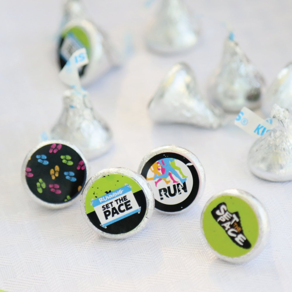 Big Dot of Happiness Set the Pace - Running - Track, Cross Country or Marathon Party Round Candy Sticker Favors - Labels Fit Chocolate Candy (1 Sheet