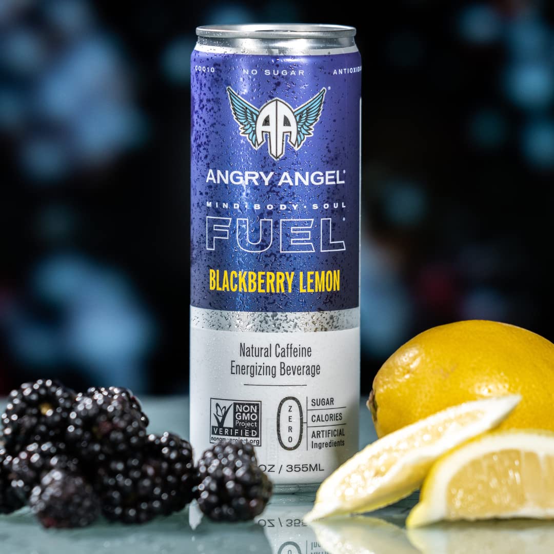 Angry Angel Blackberry Lemon & Tropical Natural Energy Drink - (24 count) Mixed Pack - Zero Sugar - CoQ10 - Important B Vitamins - 12 oz Cans