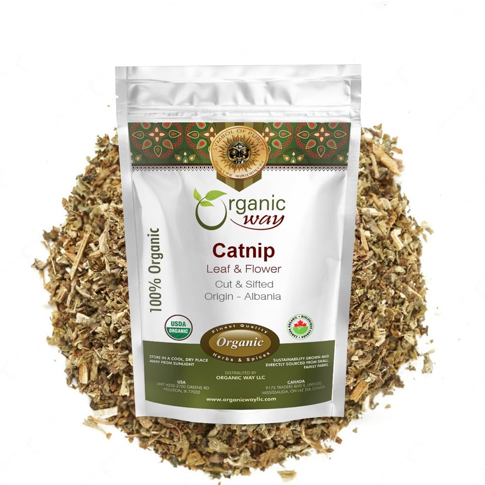 Organic Way Catnip Leaf and Flower Cut & Sifted (Nepeta cataria) - Herbal Tea | European Wild-Harvest | Kosher & USDA Certified | Vegan, Non-GMO