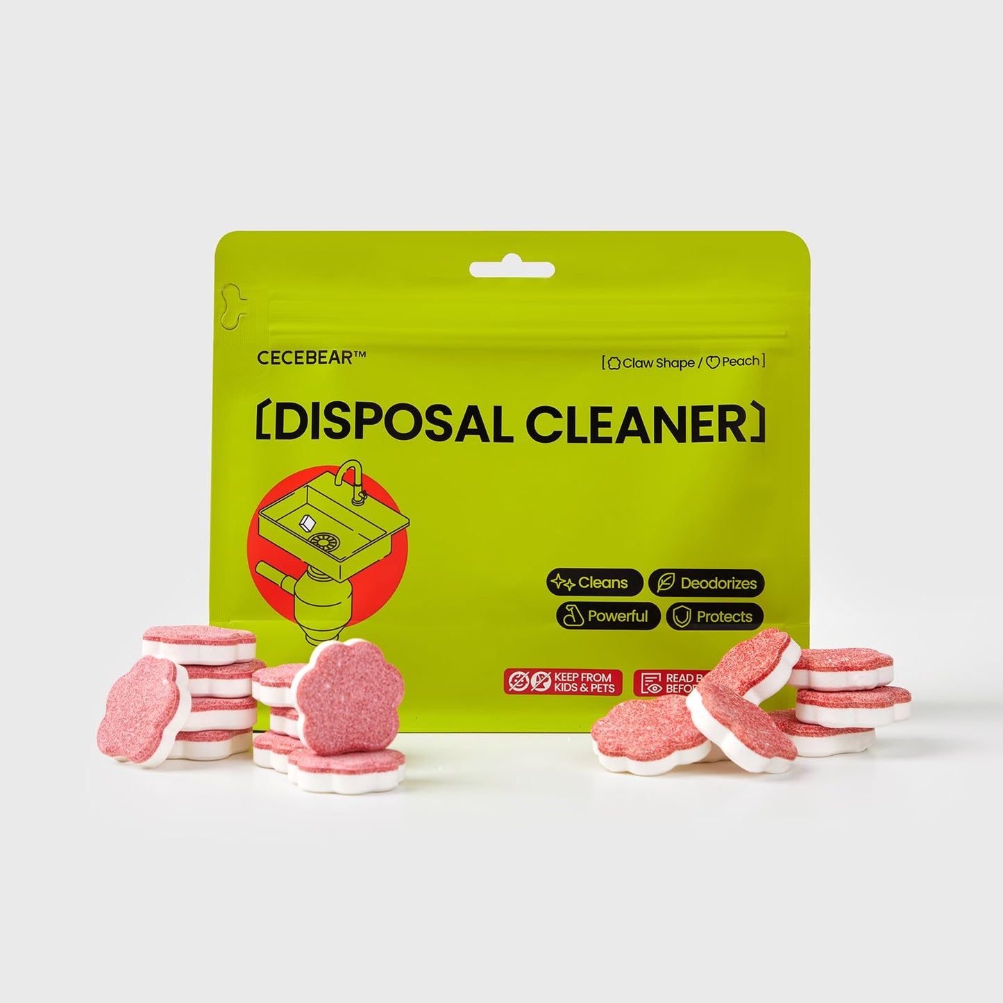 CECEBEAR Garbage Disposal Cleaner and Deodorizer Tablets, 24 Pack, Foaming Kitchen Sink Drain Cleaner, Peach Scent, Helps Maintain a Clean Disposal