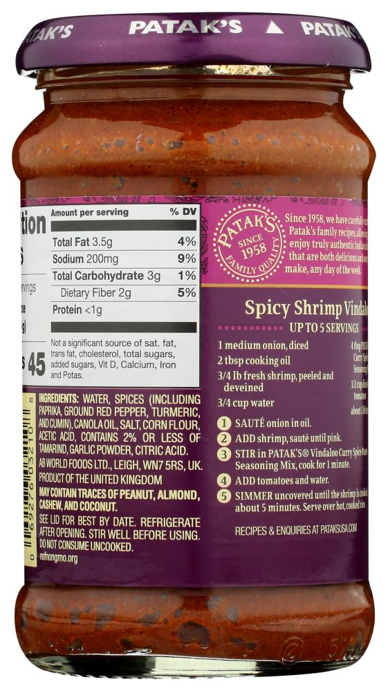 Patak's Original Vindaloo Curry Paste (Cumin & Chile) Hot - 10 oz by Patak's