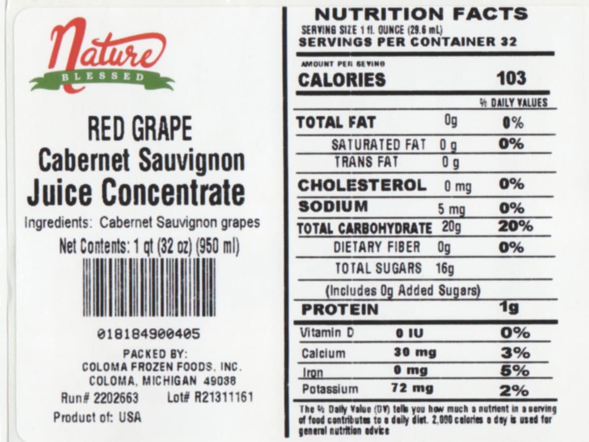 Nature Blessed 100% Pure Cabernet Sauvignon Red Grape Fruit Juice Concentrate - 4 Quarts (4-32 fl oz bottles), Great for Home Brewers, Vintners