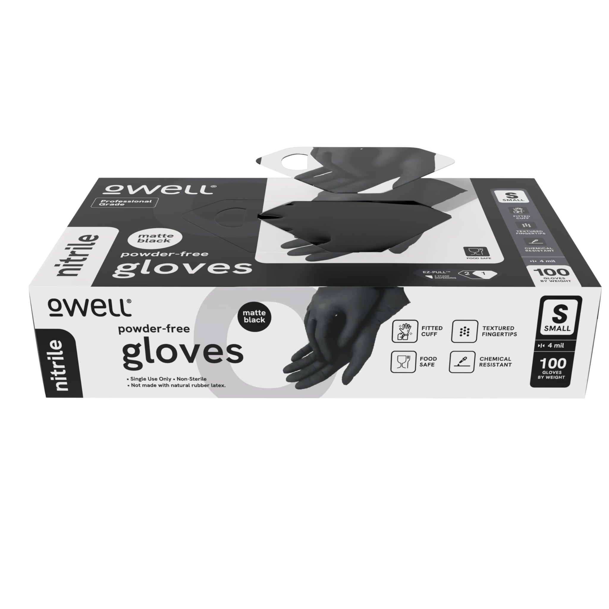 OWELL® Professional Grade Black Disposable Nitrile Gloves MEDIUM, 100 ct - 4 Mil Food Safe, Medical Exam, Powder-Free, Latex-Free, Chemical Resistant