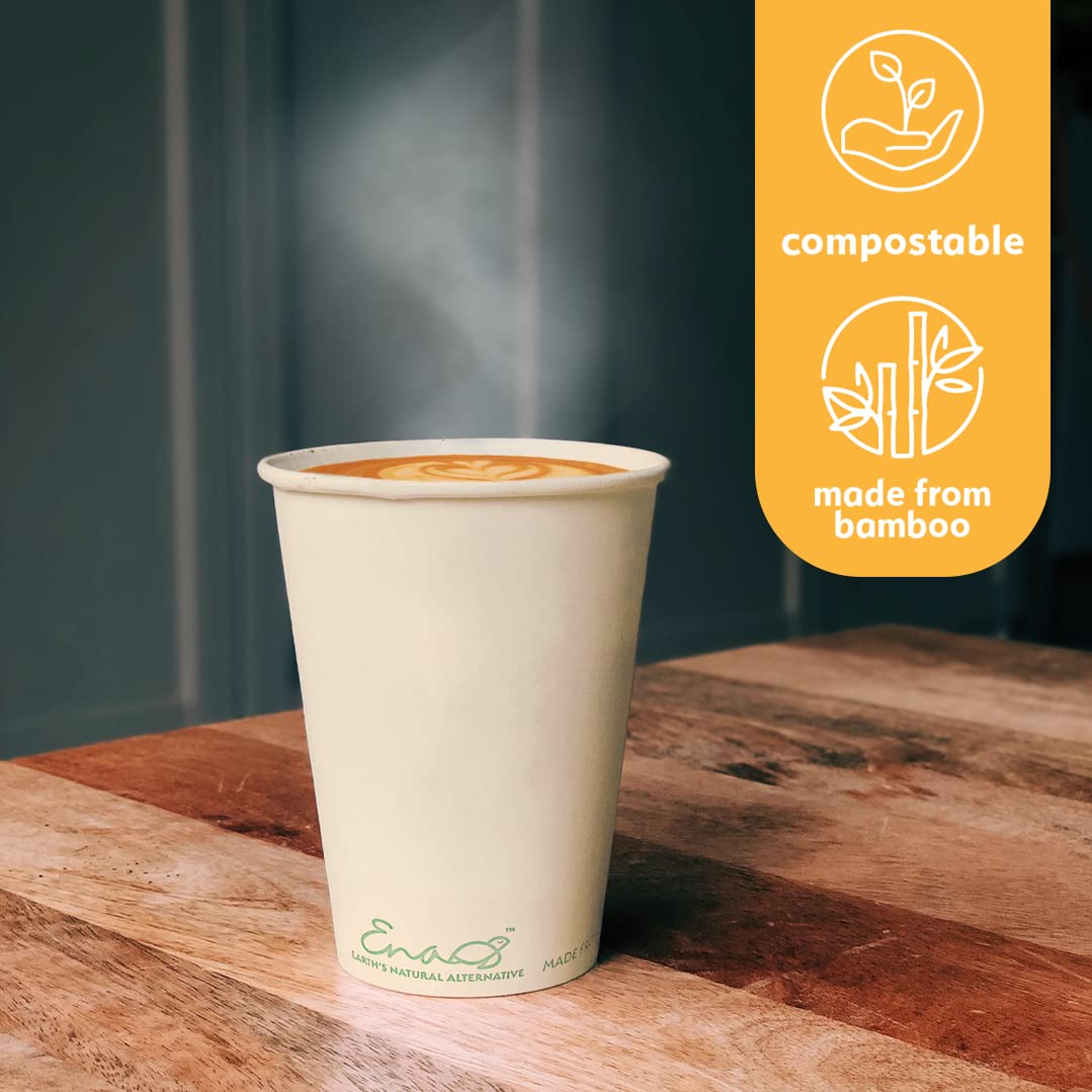 100% Compostable Disposable Coffee Cups [12oz 80 Pack] Paper Cups Made from Bamboo, Eco-Friendly, Biodegradable Premium Party Cups, Natural Unbleached