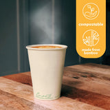 100% Compostable Disposable Coffee Cups [12oz 80 Pack] Paper Cups Made from Bamboo, Eco-Friendly, Biodegradable Premium Party Cups, Natural Unbleached