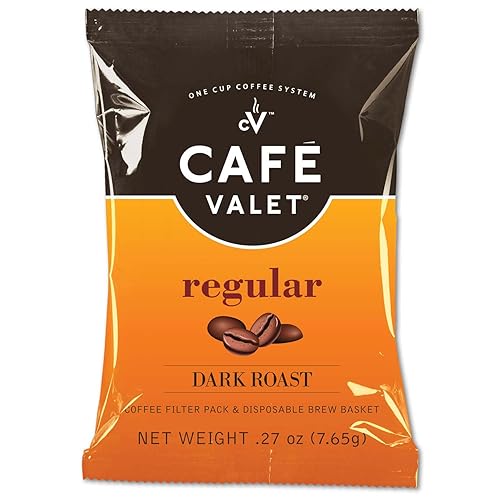 Café Valet Regular Dark Roast Single Serve Coffee Packets - 84 Count - For Use with Café Valet Single Serve Cofee Makers - Disposable Brew Basket