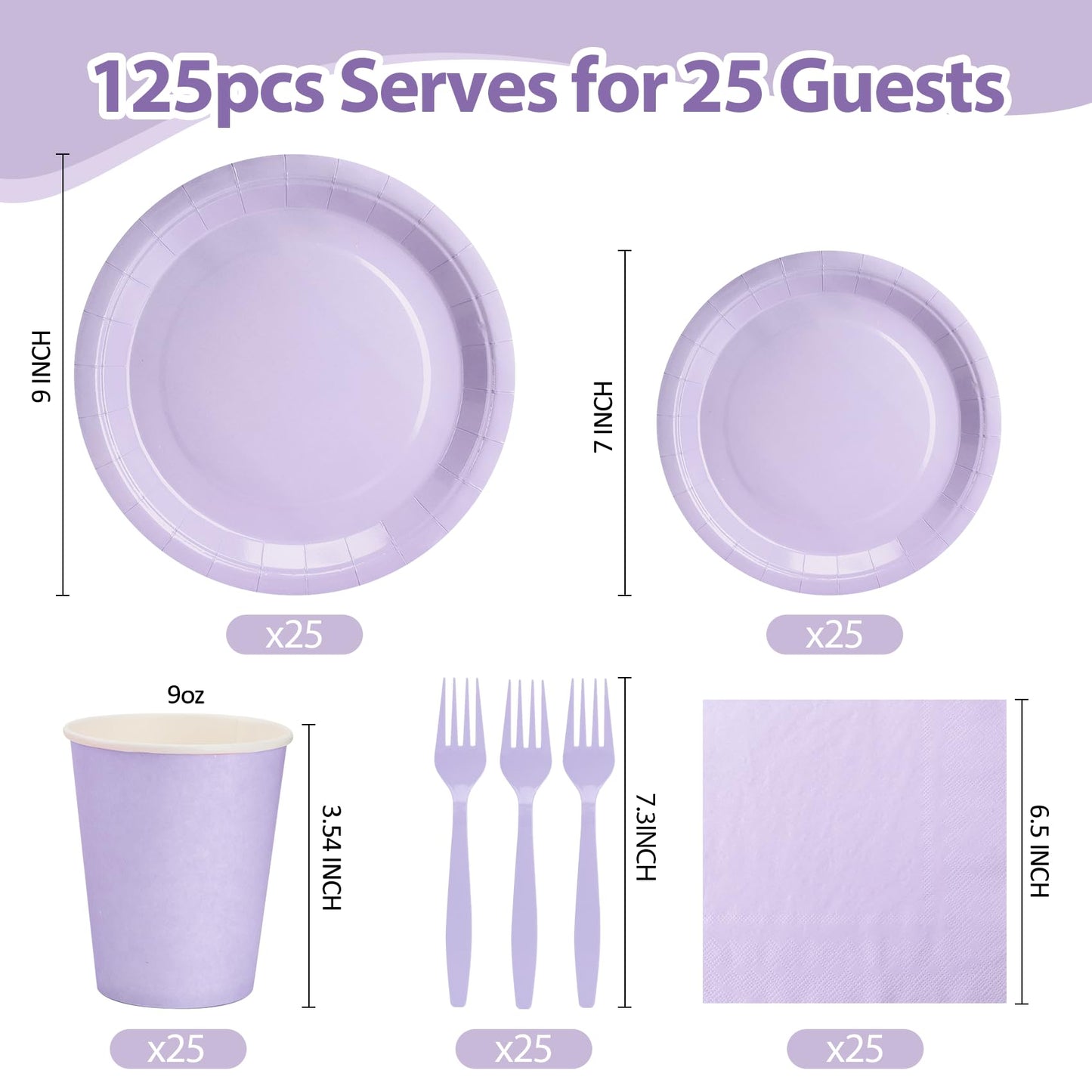 Lavender Plates and Napkins Party Supplies, Include 9’’ Disposable Paper Plate, 7’’ Dessert Plates and Cups and Napkins Forks Set for Birthday