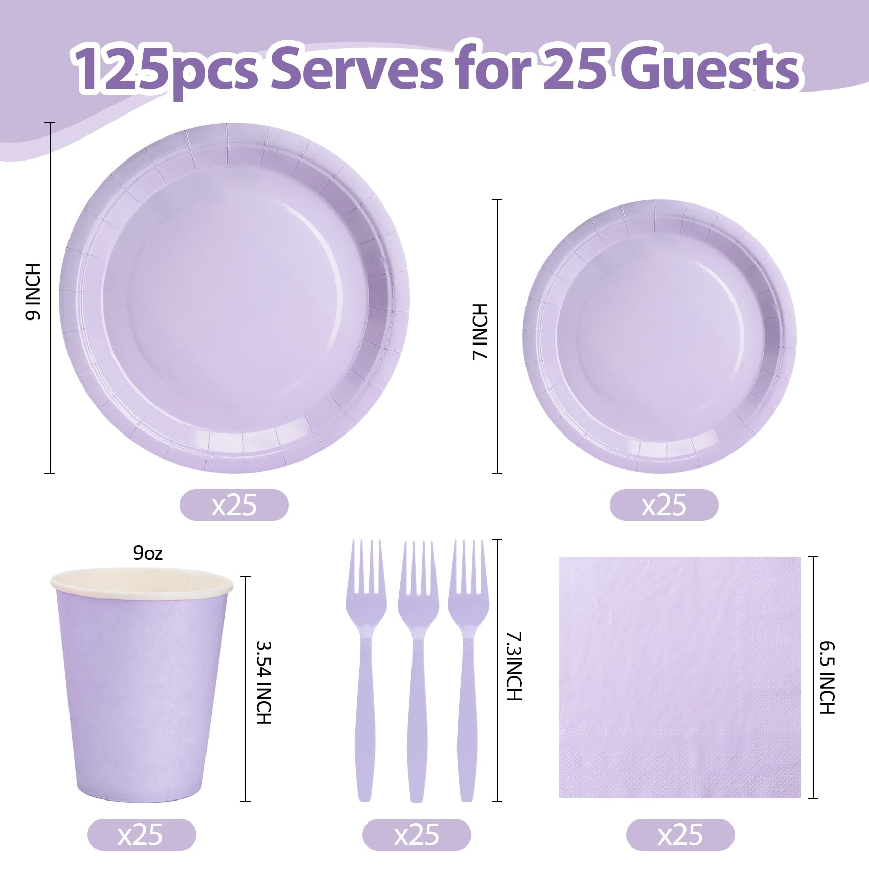Lavender Plates and Napkins Party Supplies, Include 9’’ Disposable Paper Plate, 7’’ Dessert Plates and Cups and Napkins Forks Set for Birthday