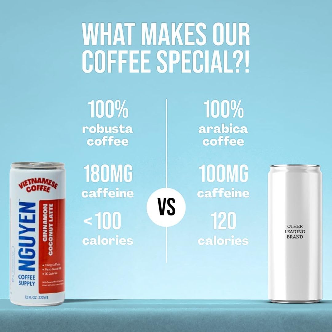 Nguyen Coffee Supply - Cinnamon Coconut: Vietnamese Cold Brew, Iced Coffee, 100% Robusta, Low Sugar, Dairy-Free, 7.5 fl oz cans [12 Pack]