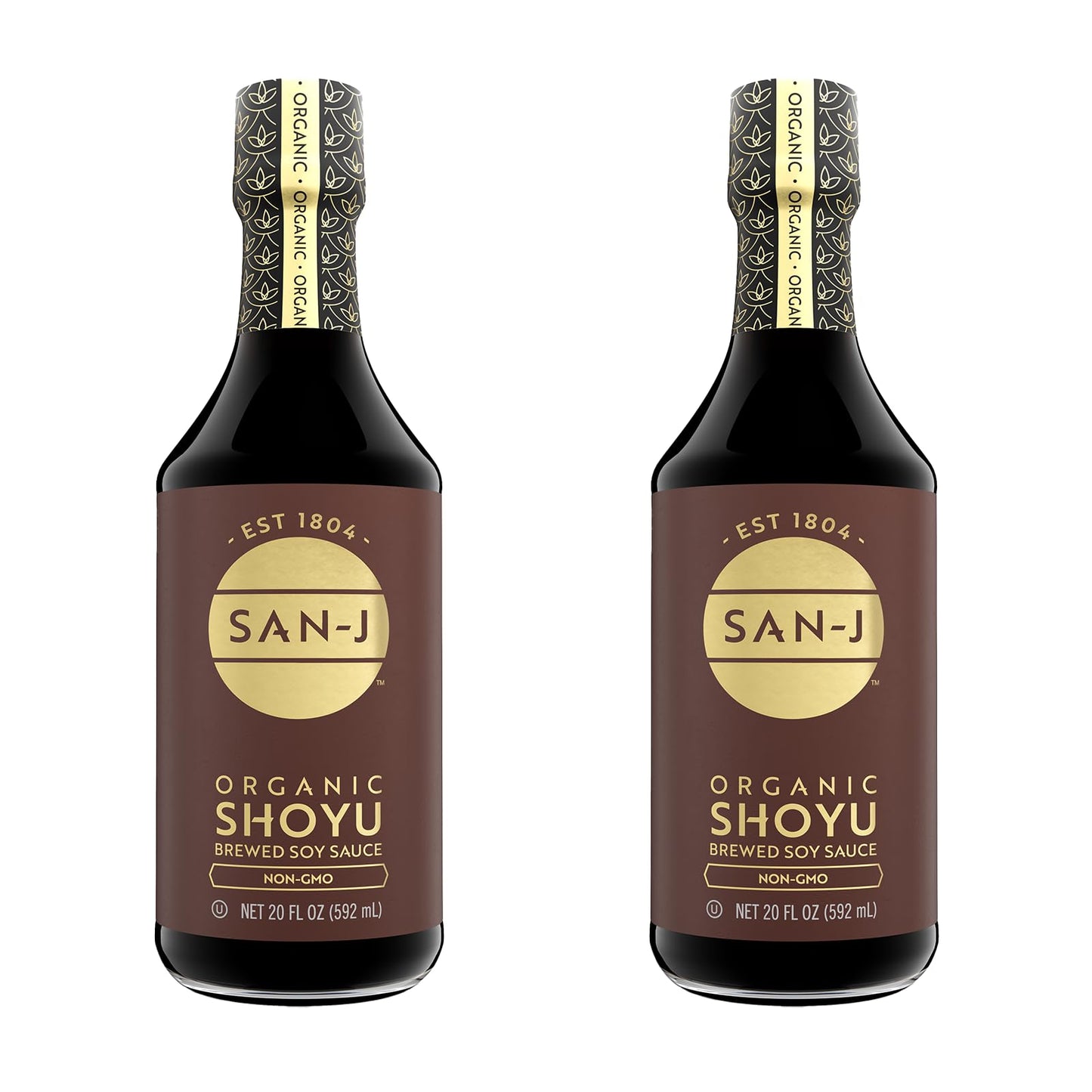 San-J - Organic Shoyu Soy Sauce - Made with Wheat and Whole Soy - Specially Brewed - 20 oz. Bottles - 2 Pack