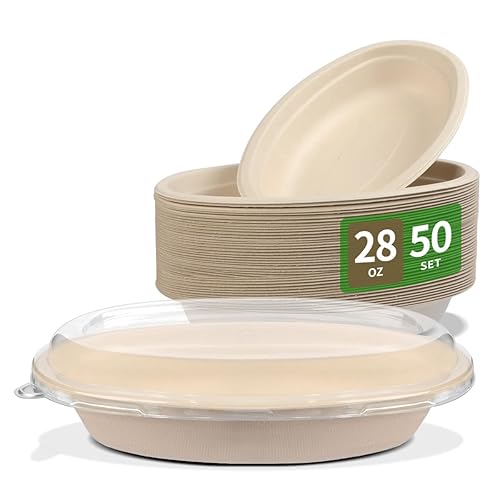 bloomoon 28 oz Oval Disposable Food Containers with Lids 50 Pack,Chipotle Style Bowl Oval with Lid Meal Prep Containers Disposable
