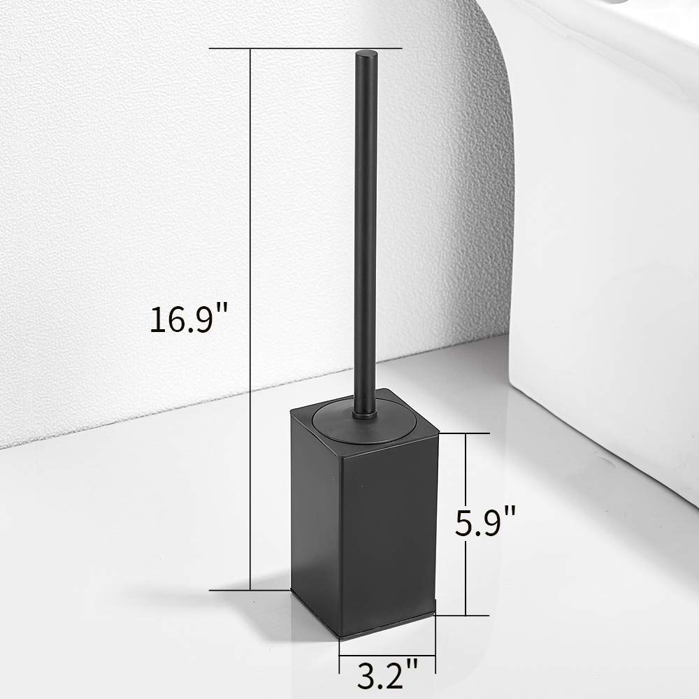 Freestanding Toilet Brush Holder for bathrooms 304 Stainless Steel Toilet Brush Stand Square Storage and Organization Rust Resistant 17-inch high