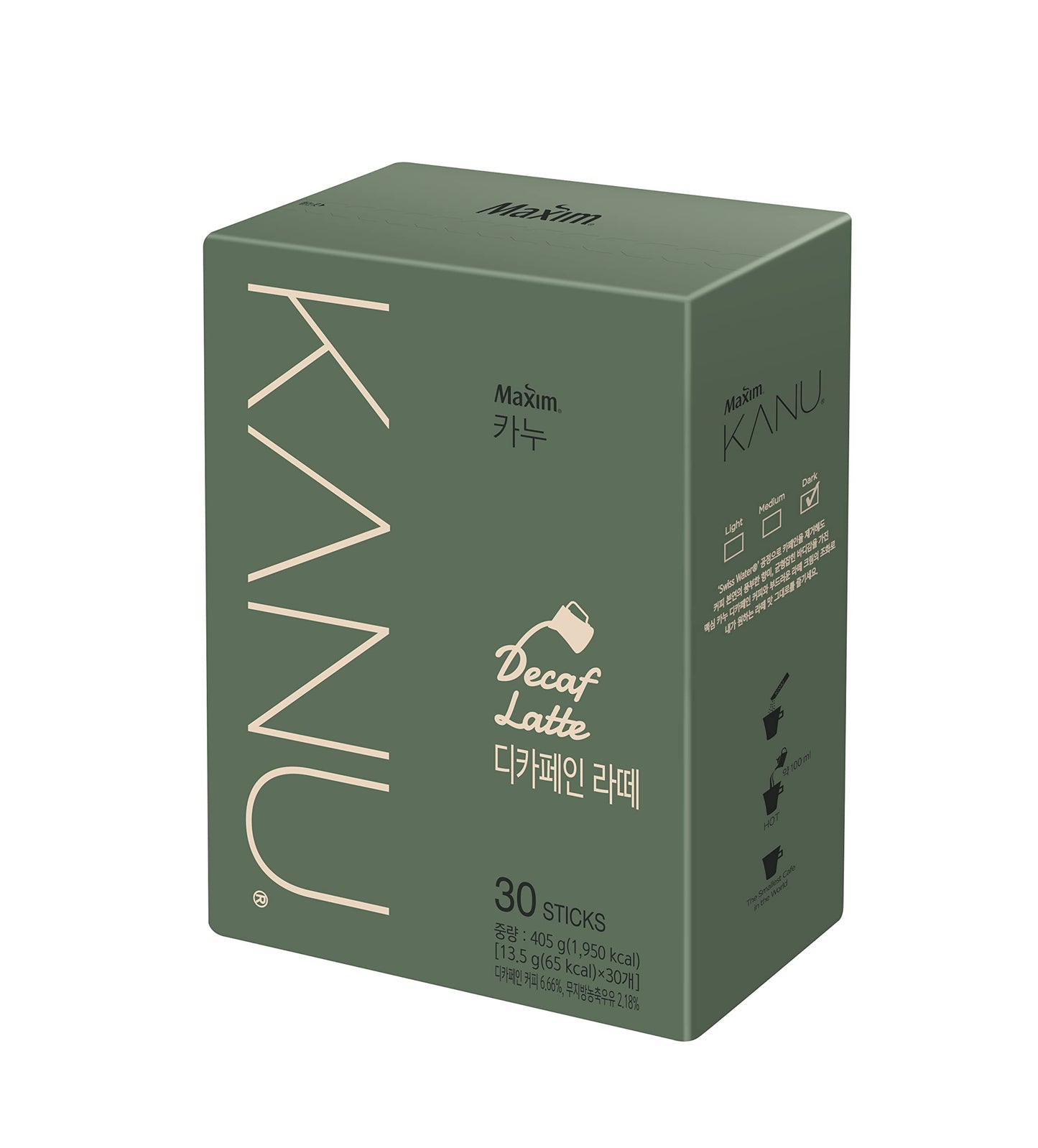 Maxim KANU Decaf Latte 30 Sticks - Korean Instant Sweet Coffee (405g x 30)