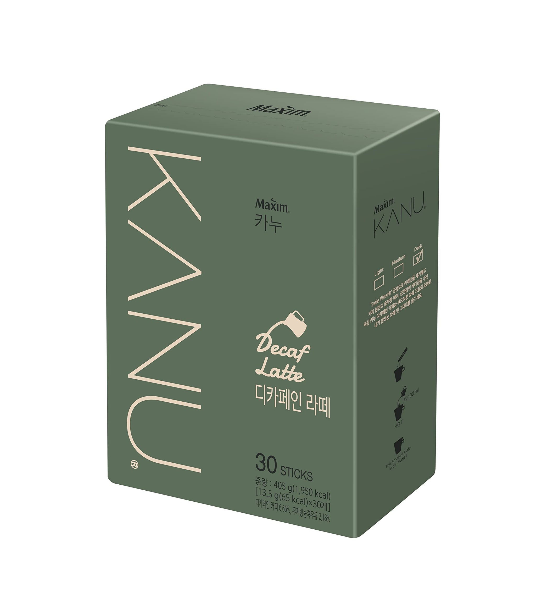 Maxim KANU Decaf Latte 30 Sticks - Korean Instant Sweet Coffee (405g x 30)