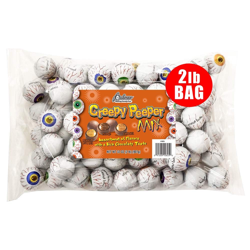 R.M. Palmer Creepy Peeper Mix - (Approx. 74 Pieces) Bulk Bag, Fun Sized Halloween Eyeballs Themed Treats, Candy, and Snacks (2 LB) DOUBLE CRISP ONLY