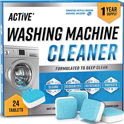 Washing Machine Cleaner Descaler 24 Pack - Deep Cleaning Tablets For HE Front Loader & Top Load Washer, Septic Safe Eco-Friendly Deodorizer, Clean