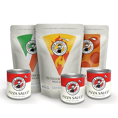 Urban Slicer Pizza Worx - 3 Pack Variety Pizza Doughs & 3 Pizza Sauces - Neapolitan, Deep Dish, and Grilling Dough - Pizza Making Kit - Makes 6 Pizzas