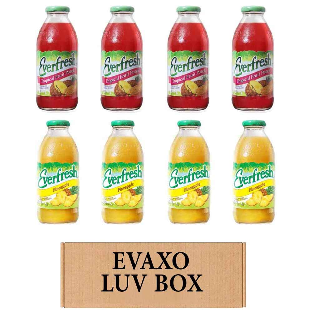 LUV BOX- variety Everfresh Juice 16 oz. pack of 8, Everfresh Tropical Fruit Punch, Everfresh Pineapple Juice. by evaxo