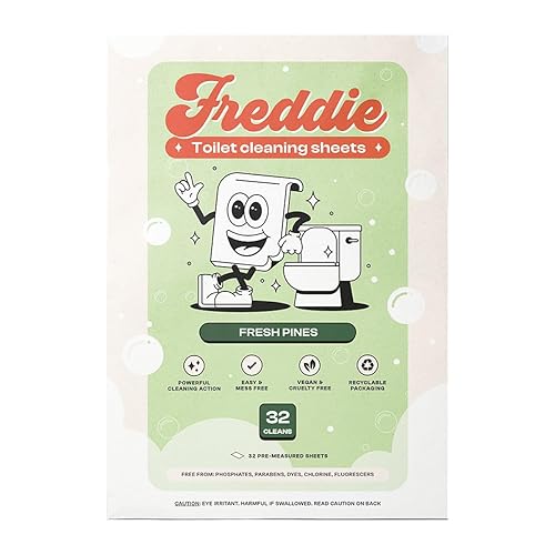 Freddie Toilet Cleaner Sheets - Fresh Pines Scent - Plastic Jug-Free Alternative to Liquid Cleaners - 32 Dissolvable Cleaning Strips