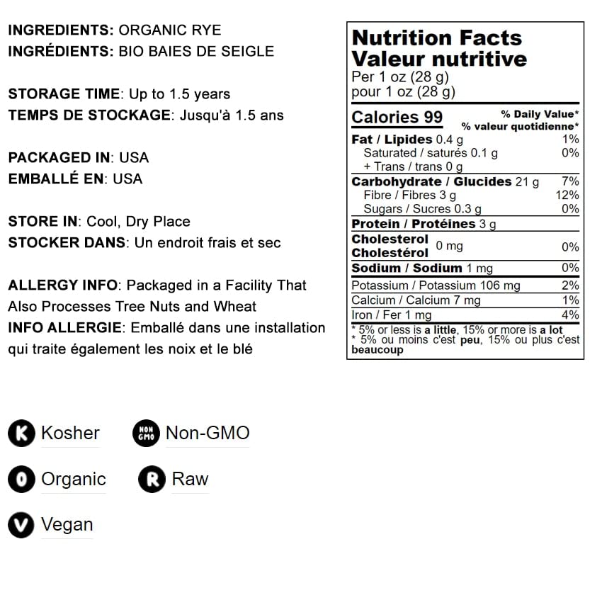 Food to Live Organic Dark Rye Flour, 16 Pounds - Whole Grain, Non-GMO, Stone Ground, Kosher, Raw, Vegan, Bulk, Great for Baking Bread, Product of the