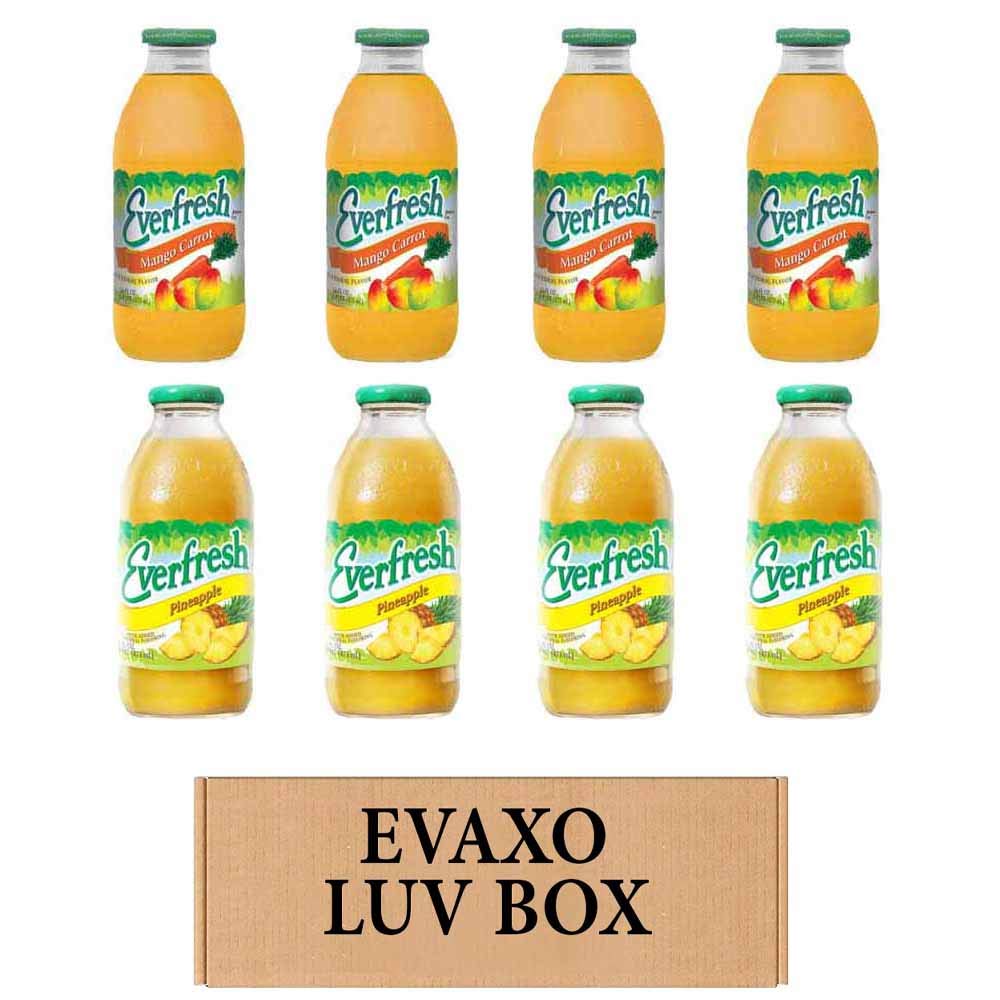 LUV BOX- variety Everfresh Juice 16 oz. pack of 8, Everfresh Mango Carrot, Everfresh Pineapple Juice. by evaxo