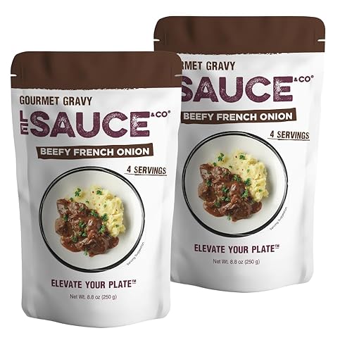 Le Sauce & Co. 4-serving Beefy French Onion Gourmet Gravy, (2-pack) Four Serving Gluten Free Beef Gravy, Premium Brown Gravy, Caramelized Onions