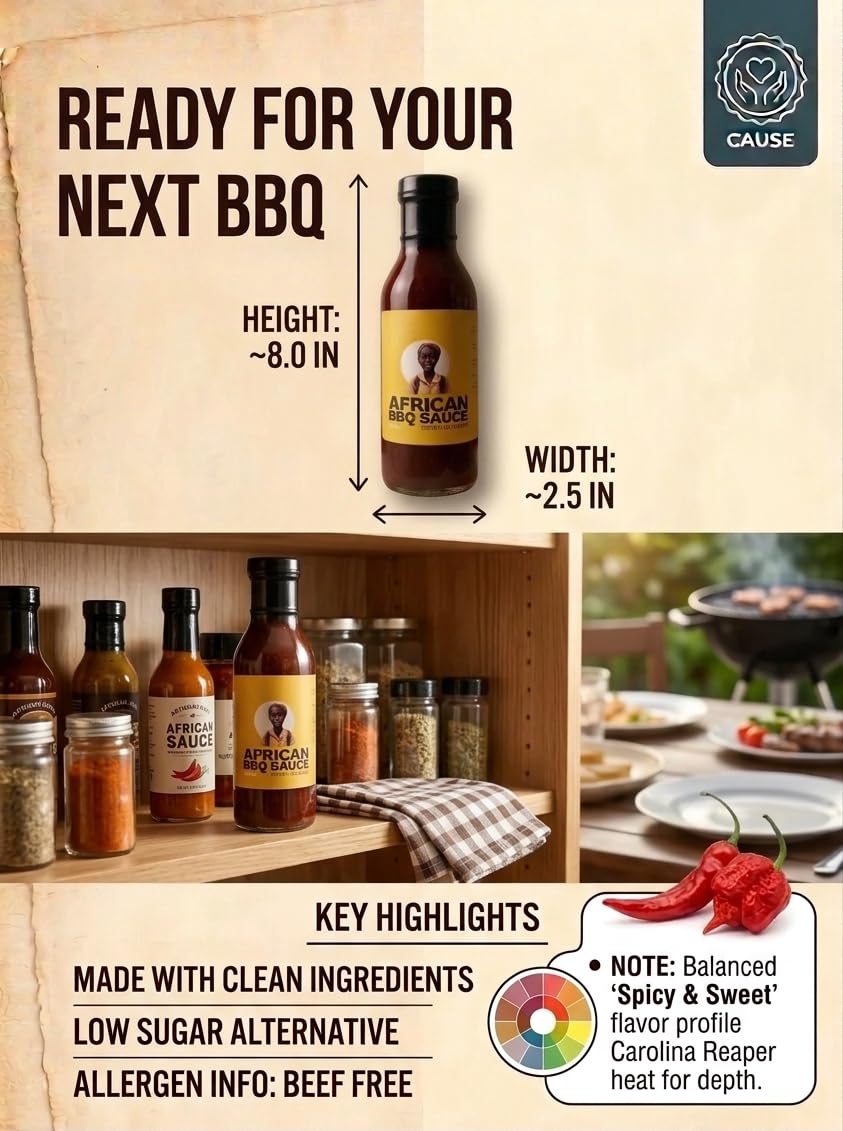 African BBQ Sauce - Bold, Smoky & Spicy Barbecue Sauce | Low Sugar BBQ Sauce, Marinade & Glaze for Chicken, Ribs, Wings, Steak & Seafood | Peri-Peri
