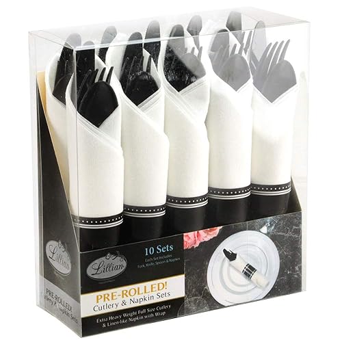 Pre-Rolled Cutleries & Napkins | Black & White | 10 Pcs