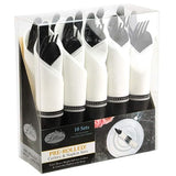 Pre-Rolled Cutleries & Napkins | Black & White | 10 Pcs