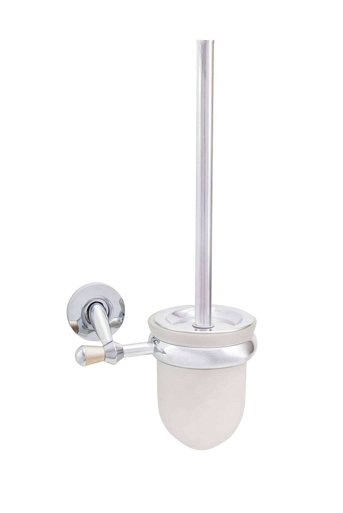 URBN.design - Nolde Series - Contemporary Toilet Brush and Wall-Mounted Removable Drip Cup Holder, Polished Chrome with Dark Silver Finish and Frosted