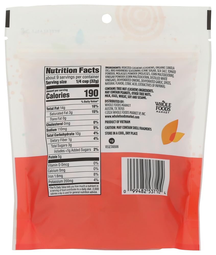 365 by Whole Foods Market BBQ Habanero Flavored Cashews, 10 OZ