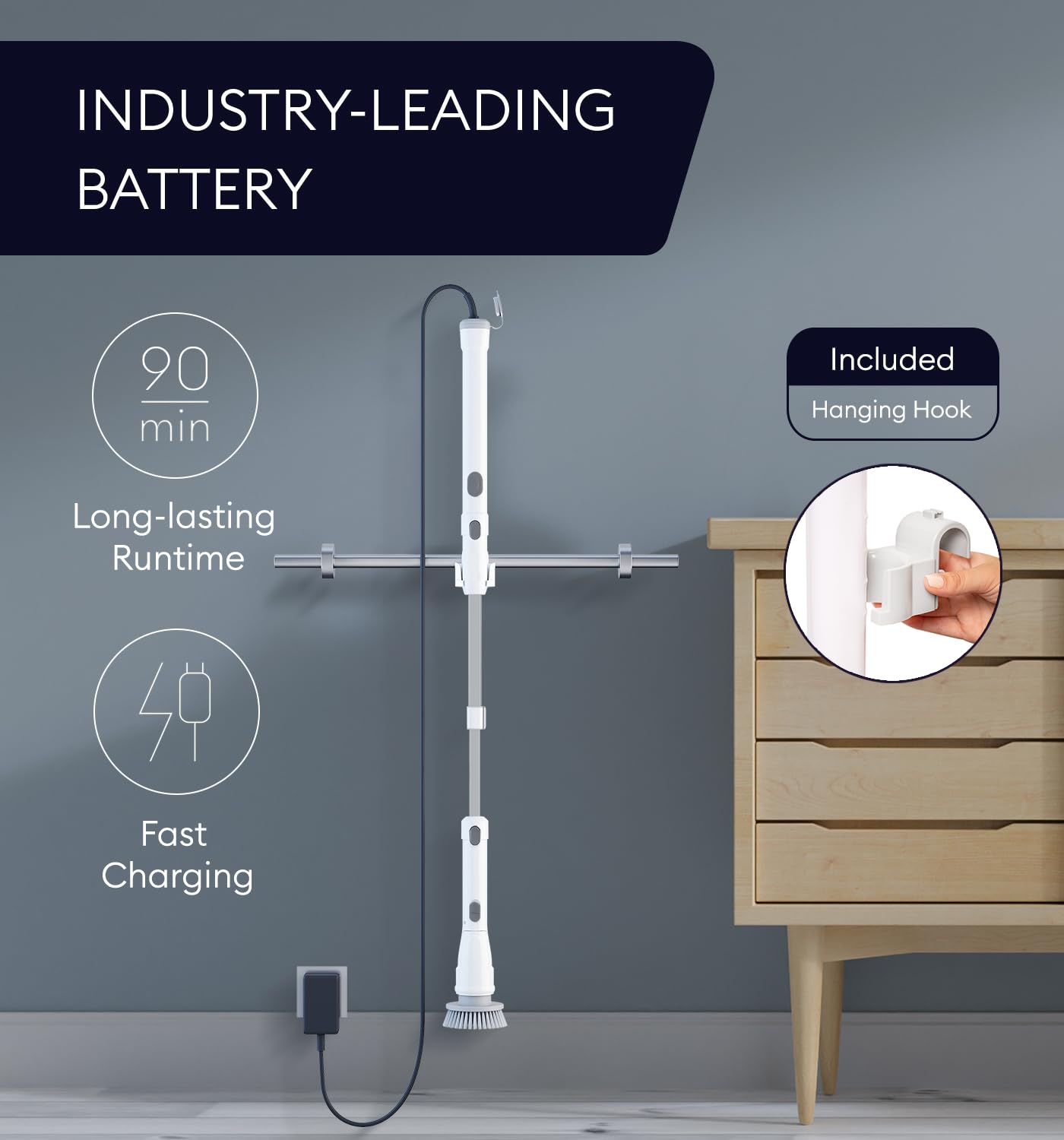 Electric Spin Scrubber, 360 Cordless Powerful Scrub Brush for Cleaning Bathroom, Tile, Floor, Tub & Shower with Adjustable Extension Handle and 3
