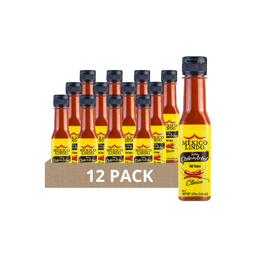 Mexico Lindo Chile de Arbol Hot Sauce Ingredients | 12,190 Scoville Level | Classic Flavor | 5 Fl Oz Bottles (Pack of 12)