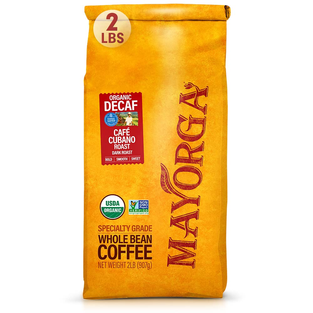 Mayorga Decaf Coffee 2lb Bag Dark Roast Organic Swiss Water Decaffeinated Cubano Roast Coffee - 100% Arabica Whole Coffee Beans - Smoothest Organic