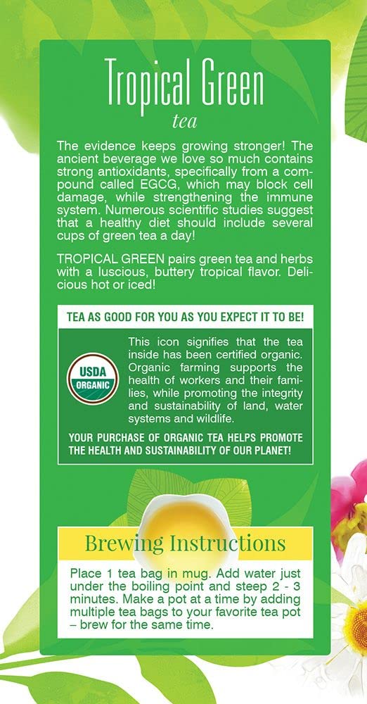 Davidson's Organics, Tropical Green, 25-count Tea Bags, Pack of 6