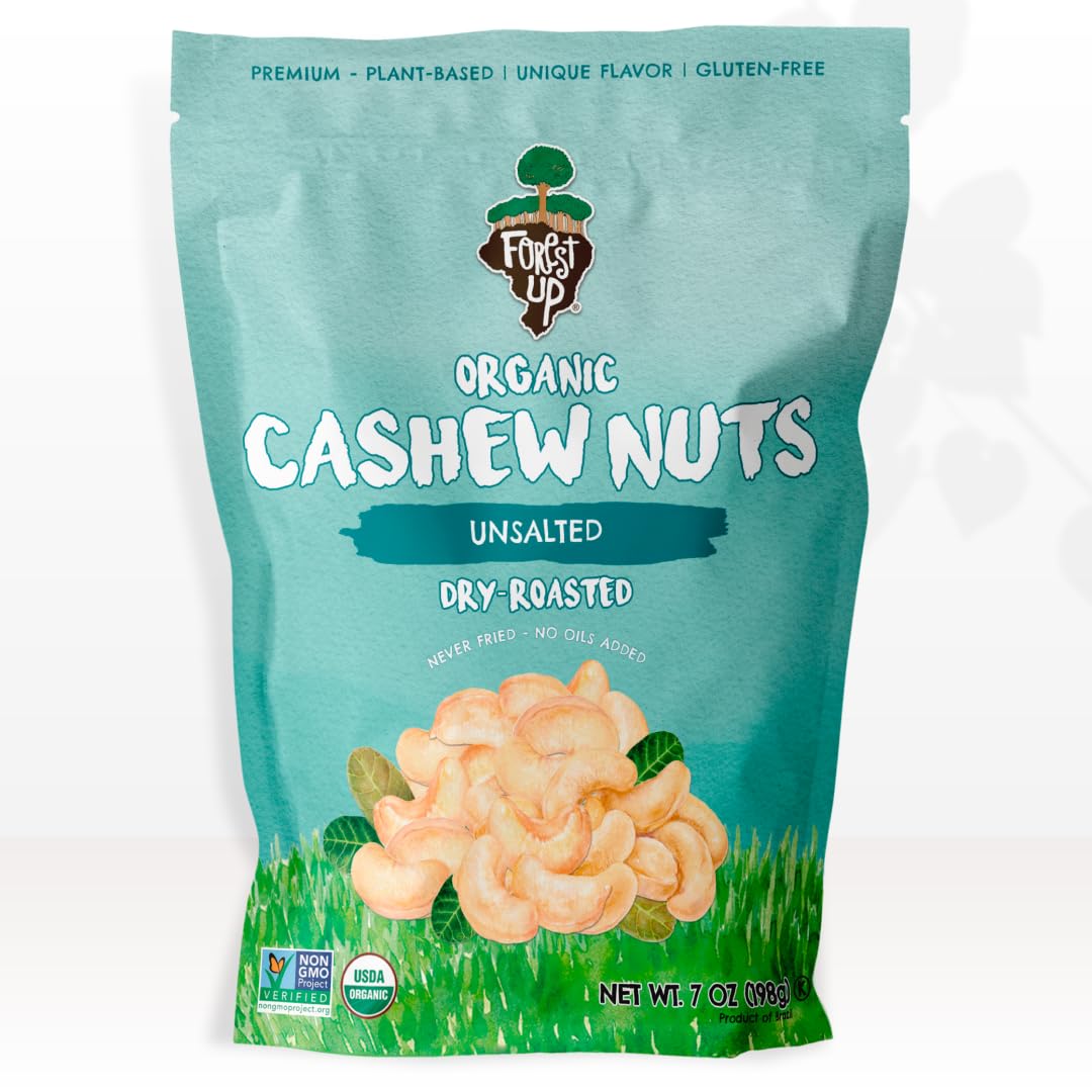 Organic Unsalted Cashews 7 oz - Healthy Snack, Gluten Free, Non-GMO, Vegan, Plant-Based Protein - Forest Up