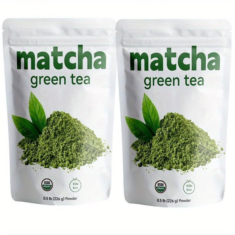 (0.5lbs/2pack) Premium Culinary Grade, USDA-Certified Organic Matcha, 100% Pure Green Tea Powder, Perfect for Lattes, Smoothies, Desserts and Baking
