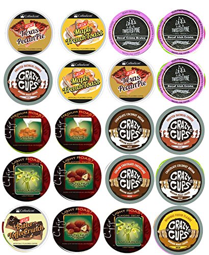 20 Cup Flavored DECAF Coffee Sampler! 15 Different Flavored DECAF Only Coffee Single Serve Cups....Oatmeal cookie Decaf....Caramel Creme Decaf + more