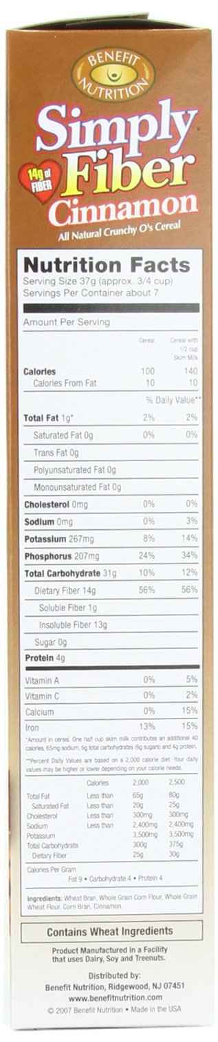 Simply Fiber Crunch O's Cereal, Cinnamon, 8.5 Ounce (Pack of 6)