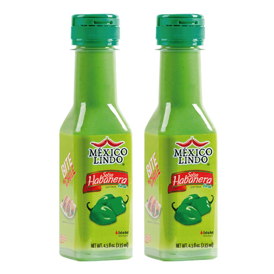 Mexico Lindo Green Habanero Hot Sauce | Real Green Habanero Chili Pepper | 75,900 Scoville Level | Enjoy with Mexican Food, Seafood & Pasta | 4.5 Fl