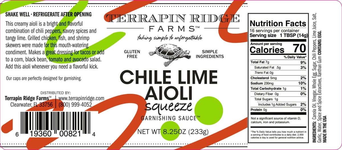 Terrapin Ridge Farms Chile Lime Aioli Garnishing Sauce - Two 8.25 Ounce Squeeze Bottles